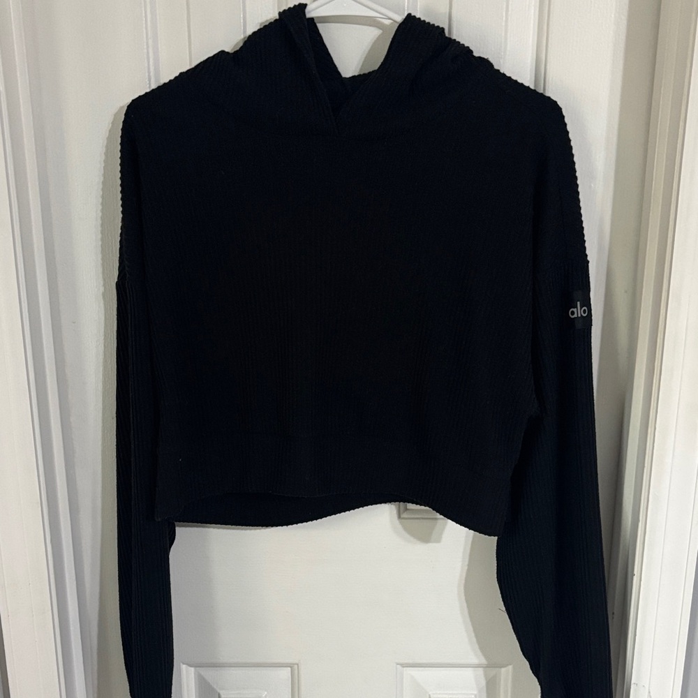 ALO Yoga Black Cropped Hooded Sweatshirt